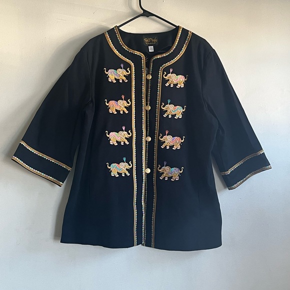 2/$50 Bob Mackie Wearable Art Jacket. Beautiful Embroidered Elephants - Picture 2 of 15